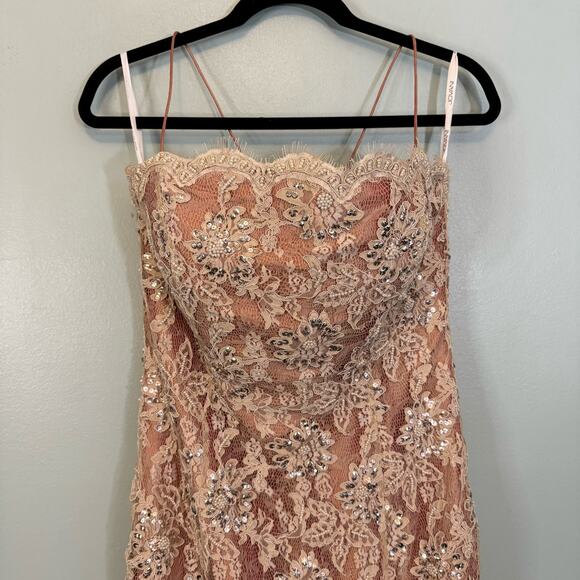 Jovani Floral Lace Evening Ball Gown Dress Prom Formal Sequin Beaded 12 Beige - Picture 3 of 14